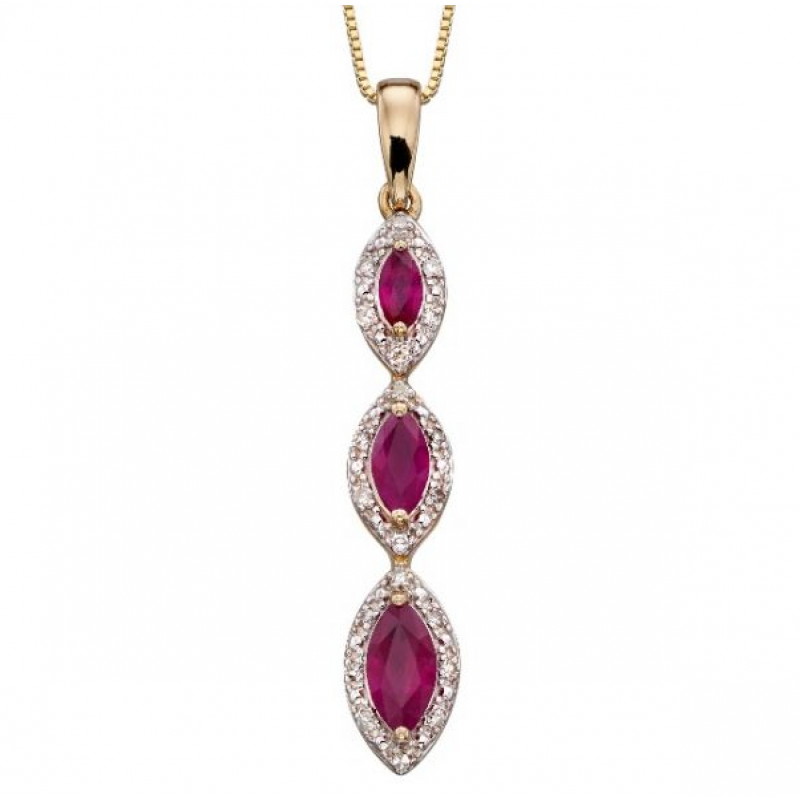 RUBY AND 20 PAVE DIAMONDS PENDANT/CHAIN
